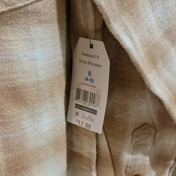 NWT Time & Tru cream and white long sleeve flannel button down shirt - Picture 4 of 4